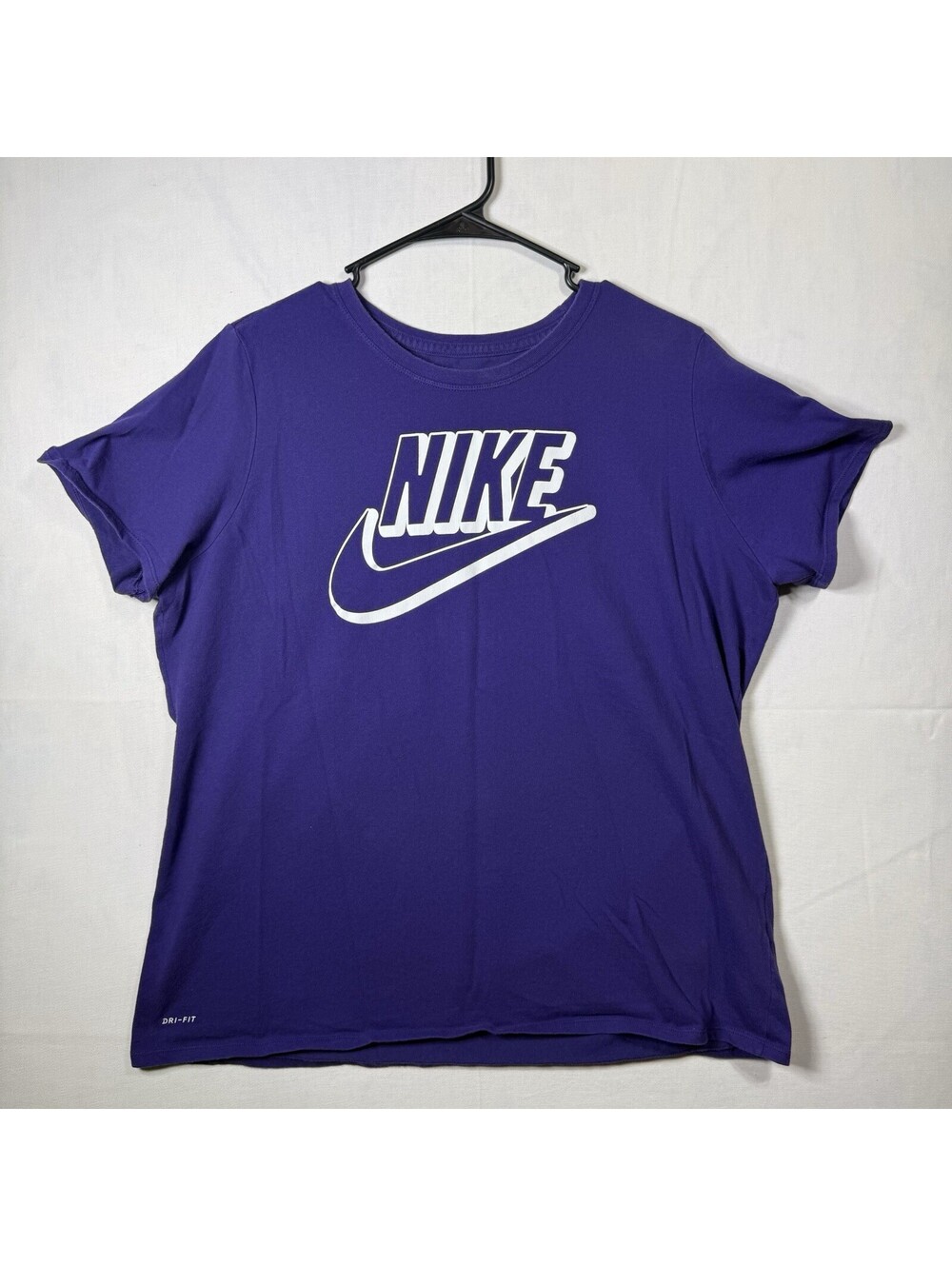 Nike Dri-Fit Graphic T Shirt XXL Purple White Big Swoosh Athletic Cut